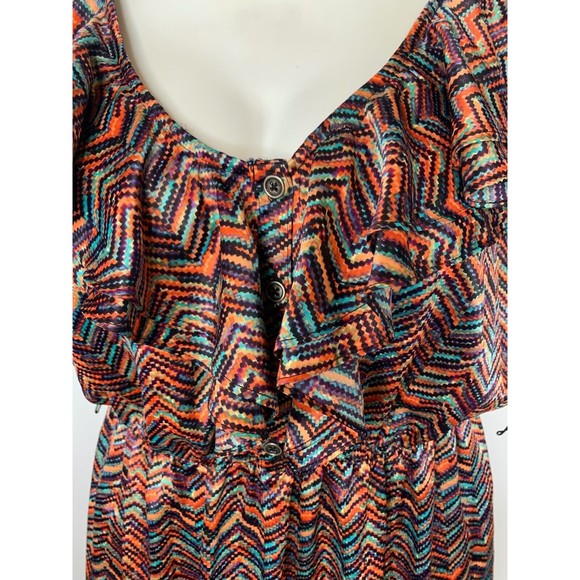 Bisou Bisou Orange blue Purple Ruffle Sleeveless V Neck Mini Women Dress size 14 - Picture 4 of 14